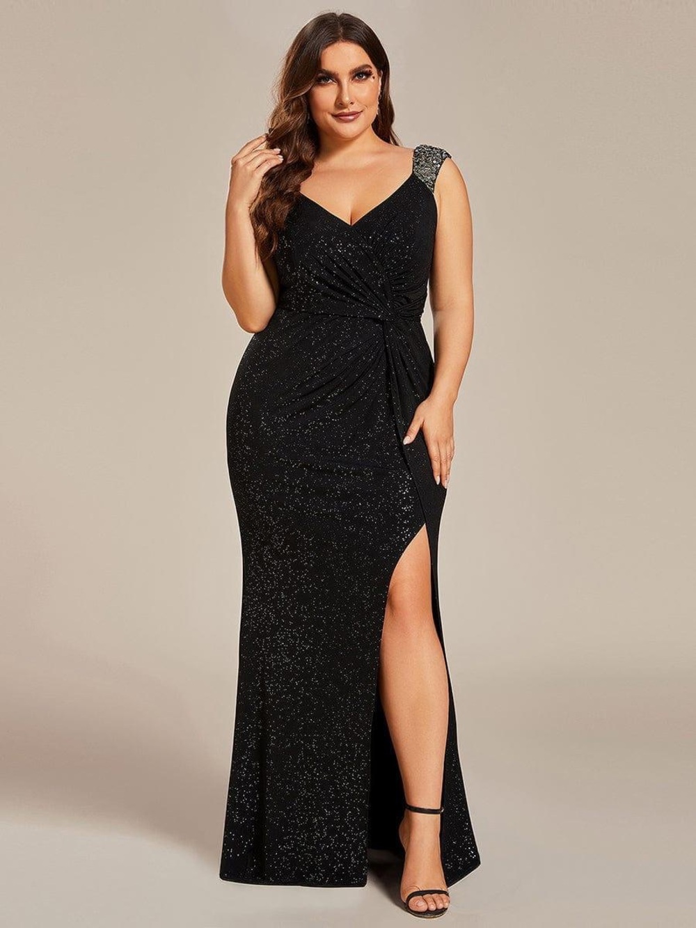 Ever Pretty Sequin Shoulder Strap Twist High Slit Prom Dress